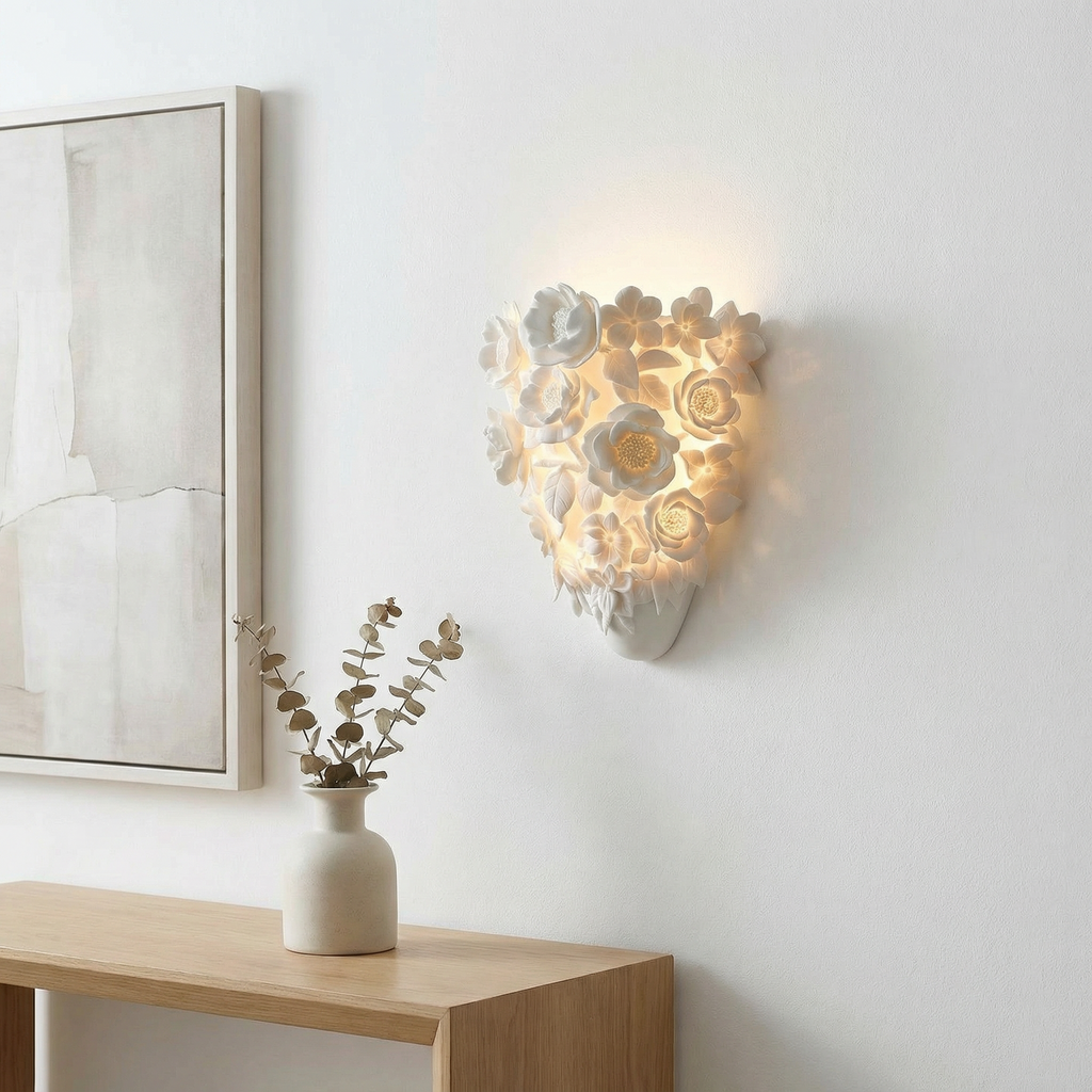 Elegant Ceramic Wall Lamp With Floral Design And Soft Led Light