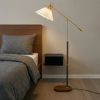 Brass Floor Lamp With Adjustable Arm And Pleated Shade For Living Room