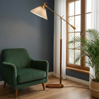 Brass Floor Lamp With Adjustable Arm And Pleated Shade For Living Room