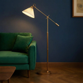 Brass Floor Lamp With Adjustable Arm And Pleated Shade For Living Room