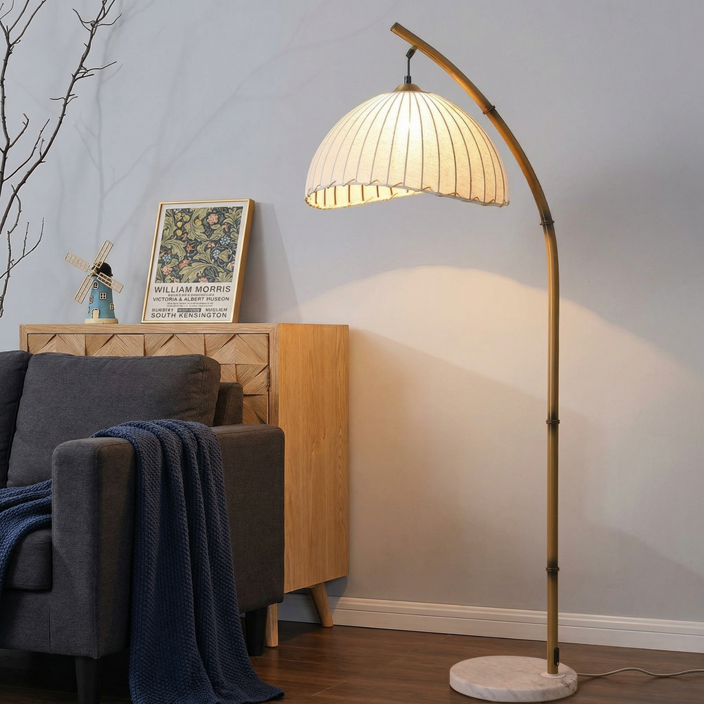 Serene Bamboo Floor Lamp With Pleated Shade For Cozy Ambiance