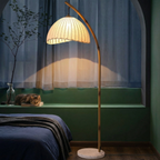 Serene Bamboo Floor Lamp With Pleated Shade For Cozy Ambiance