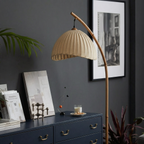 Serene Bamboo Floor Lamp With Pleated Shade For Cozy Ambiance
