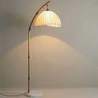 Serene Bamboo Floor Lamp With Pleated Shade For Cozy Ambiance
