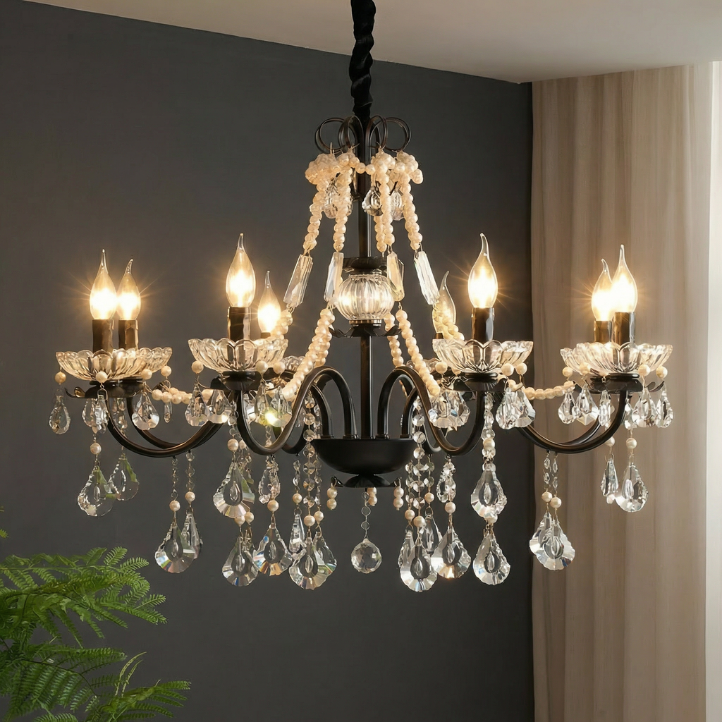 Astra Crystal Chandelier Black Modern Design Adjustable Height For Dining And Living