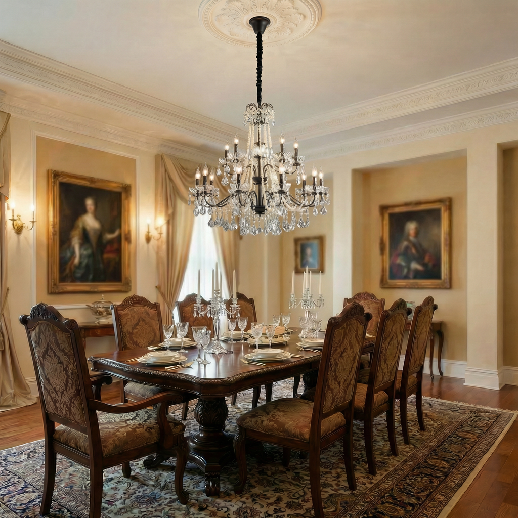 Astra Crystal Chandelier Black Modern Design Adjustable Height For Dining And Living