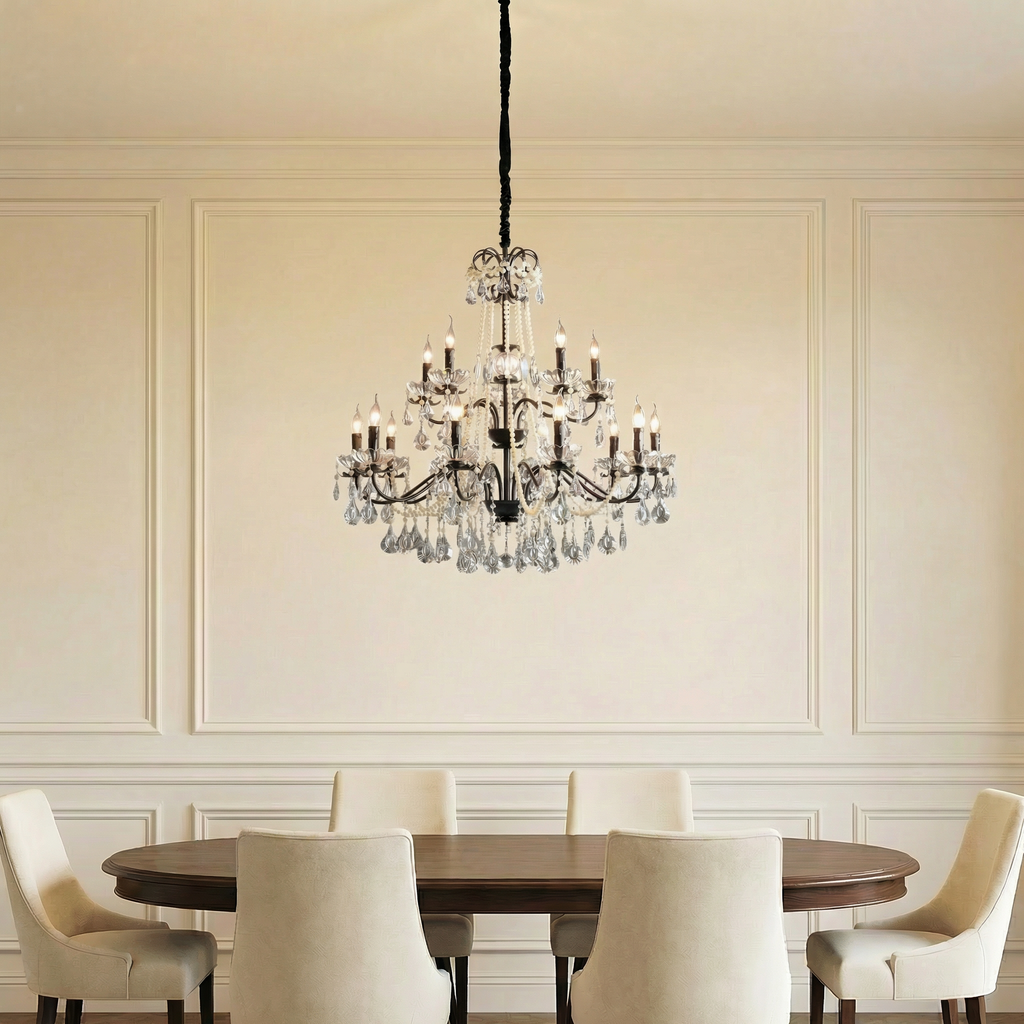Astra Crystal Chandelier Black Modern Design Adjustable Height For Dining And Living