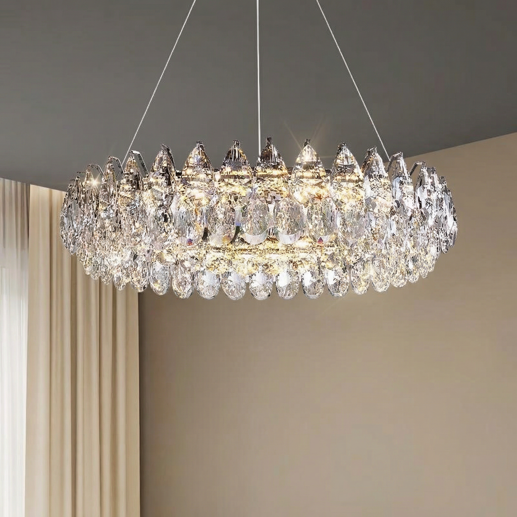 Elegant Crystal Chandelier Light With Adjustable Height For Dining Room Ambiance