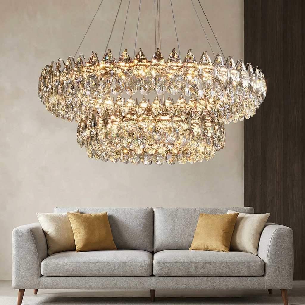 Elegant Crystal Chandelier Light With Adjustable Height For Dining Room Ambiance