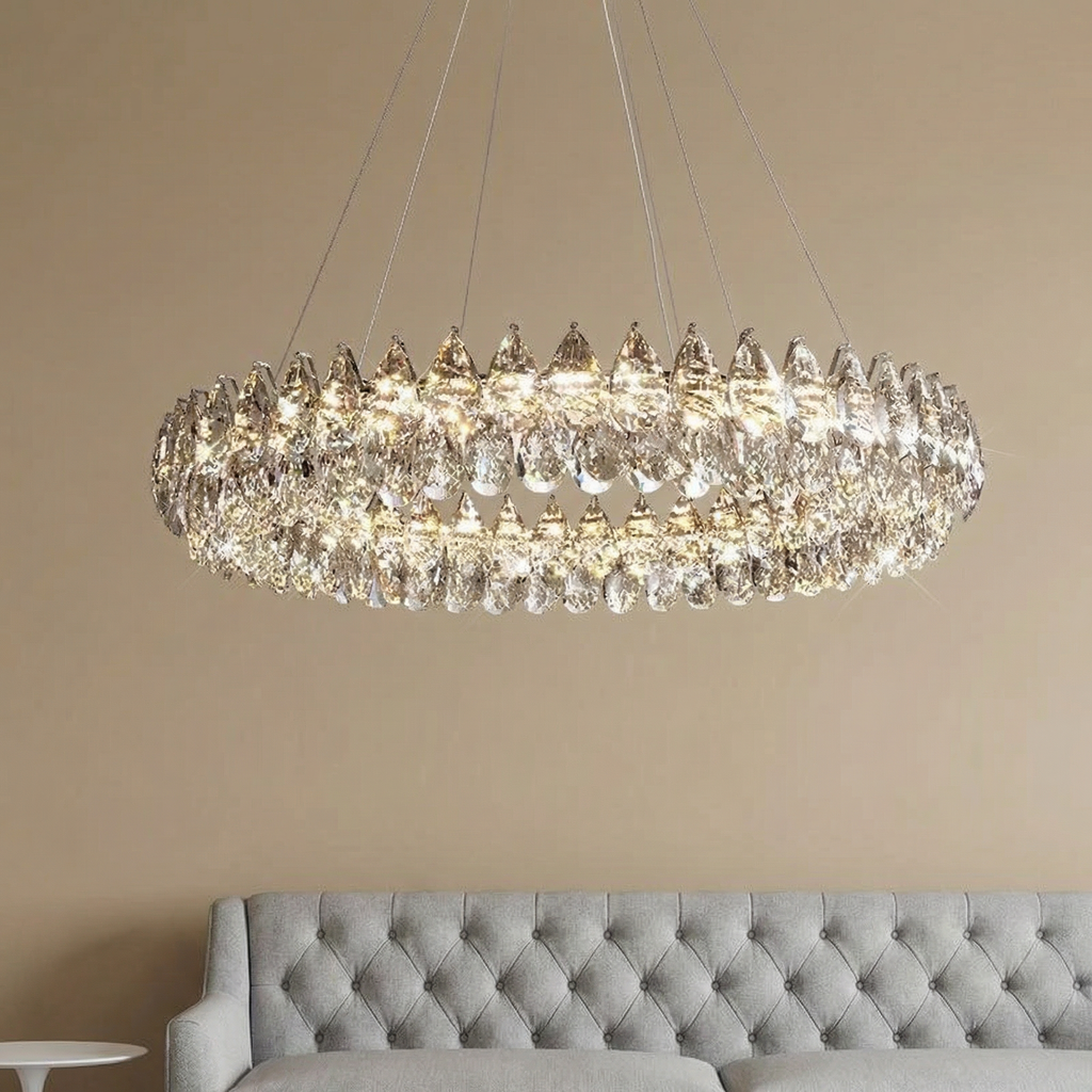 Elegant Crystal Chandelier Light With Adjustable Height For Dining Room Ambiance