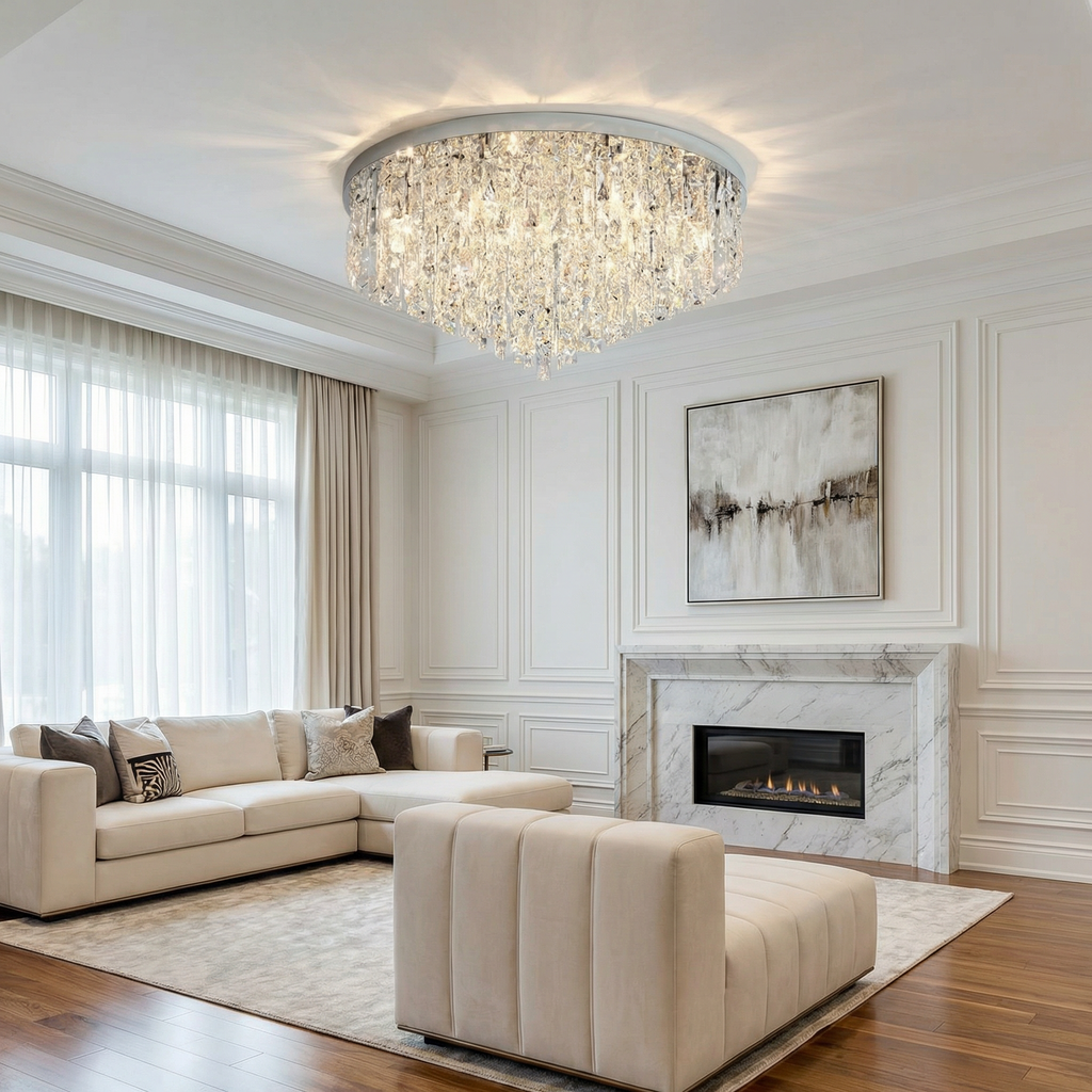 Elegant Crystal Ceiling Chandelier With Adjustable Height For Dining And Living Rooms