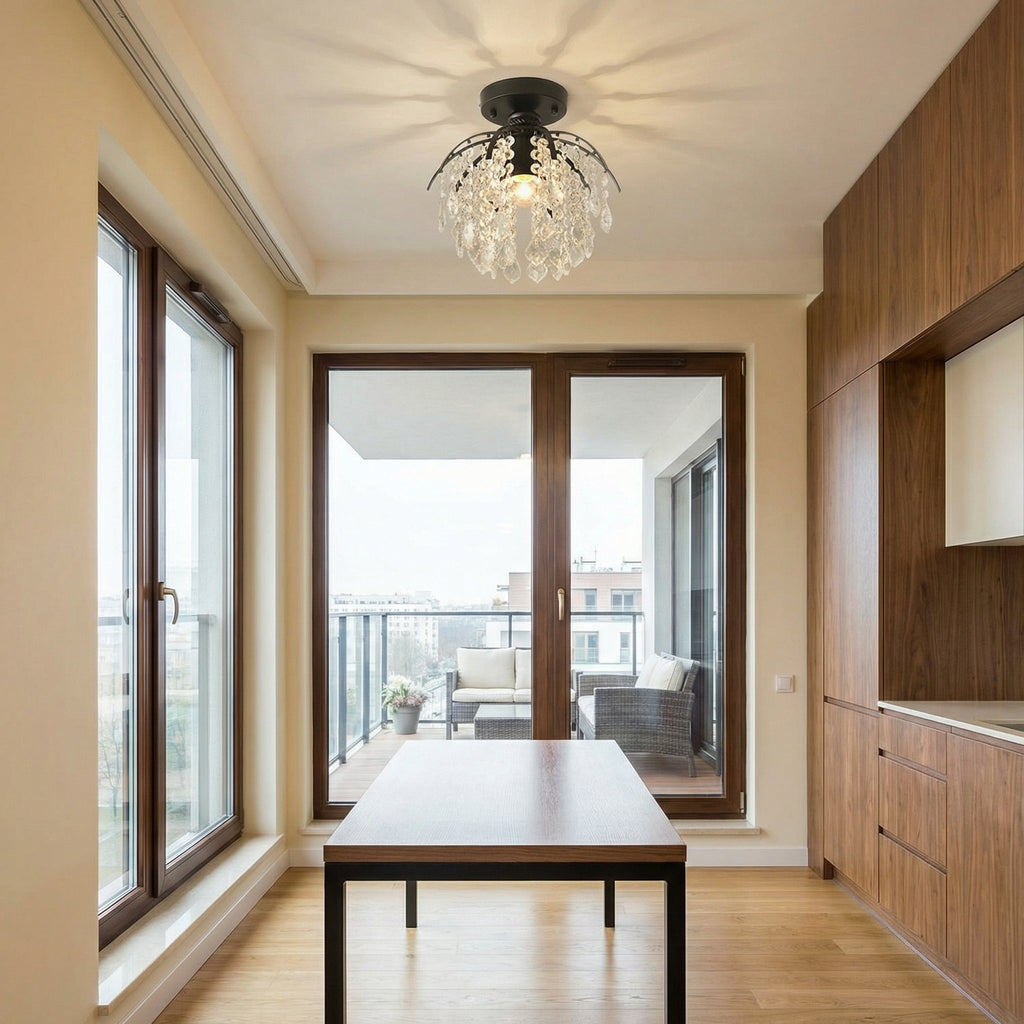 Elegant Crystal Chandelier With LED Bulbs Modern Design For Luxe Bedroom Ambiance