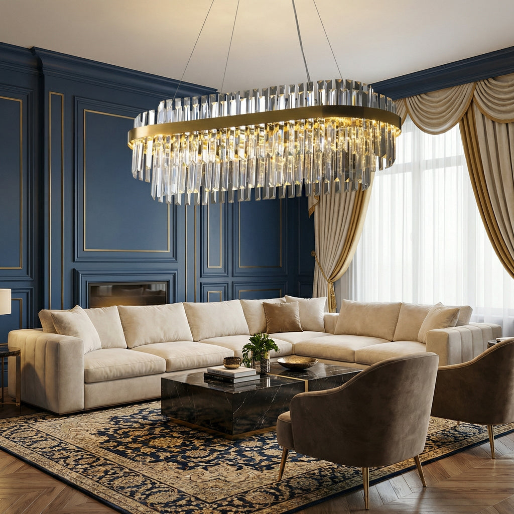 Elegant Crystal Chandelier With Modern LED Lighting And Adjustable Height