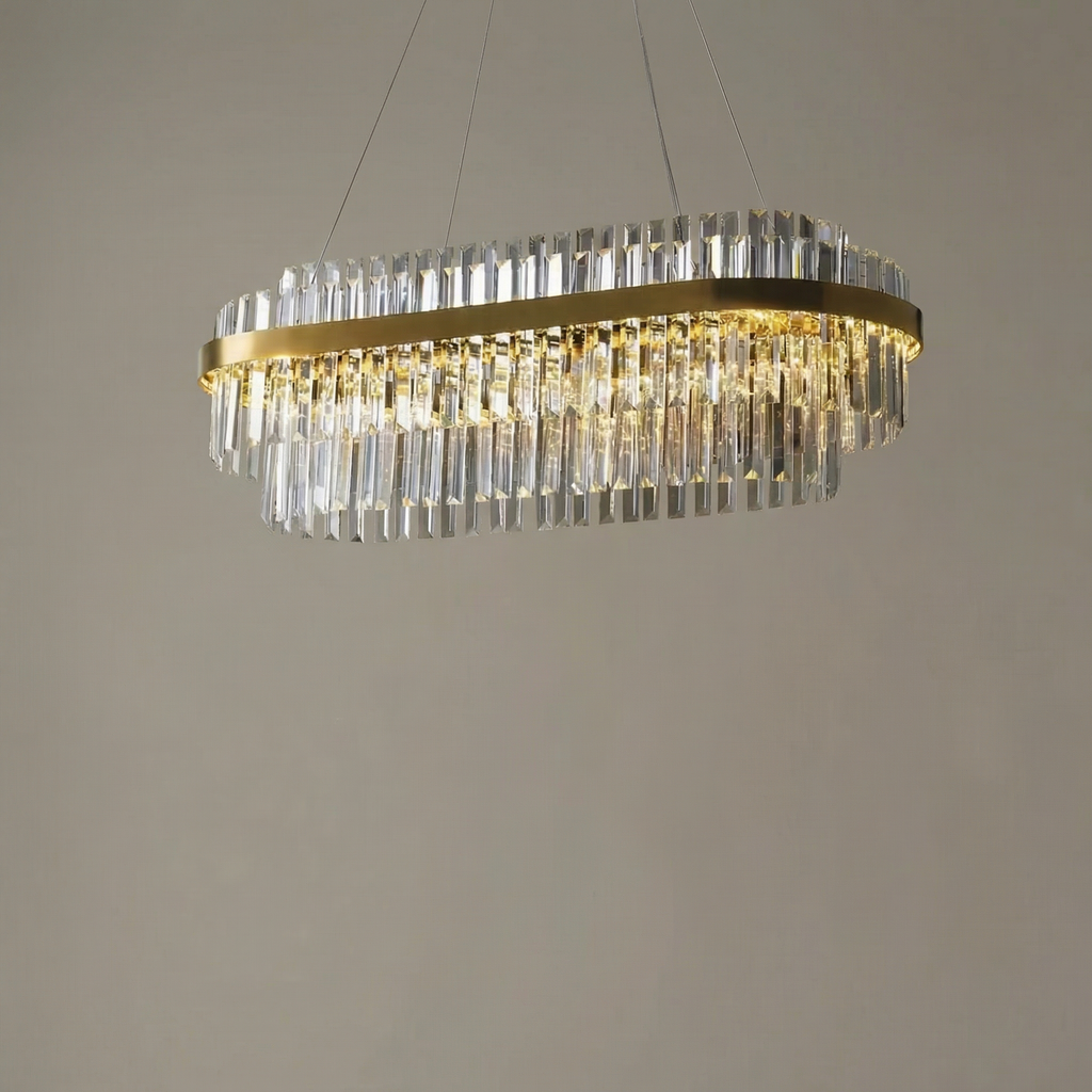 Elegant Crystal Chandelier With Modern LED Lighting And Adjustable Height